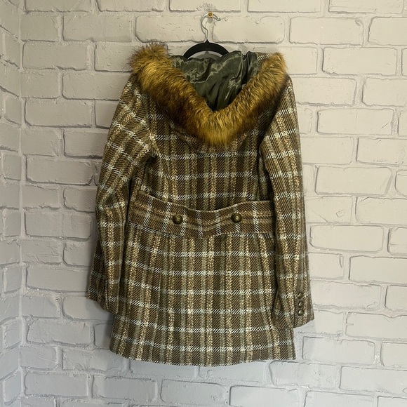 NWOT Apt. 9 Brown and White Pea Coat with Faux Fur Trim size S - Picture 4 of 5
